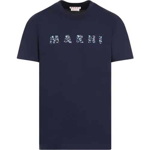 Baumwoll T-shirt Flb99 Blublack , Herren, Größe: M - Marni - Modalova