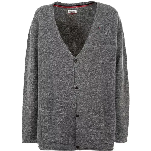 Herren Lang Cardigan Grauer Winterpullover , Herren, Größe: L - Tommy Hilfiger - Modalova