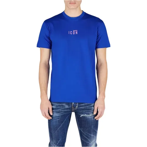 Blaues Baumwoll-T-Shirt mit Mini Logo , Herren, Größe: L - Dsquared2 - Modalova