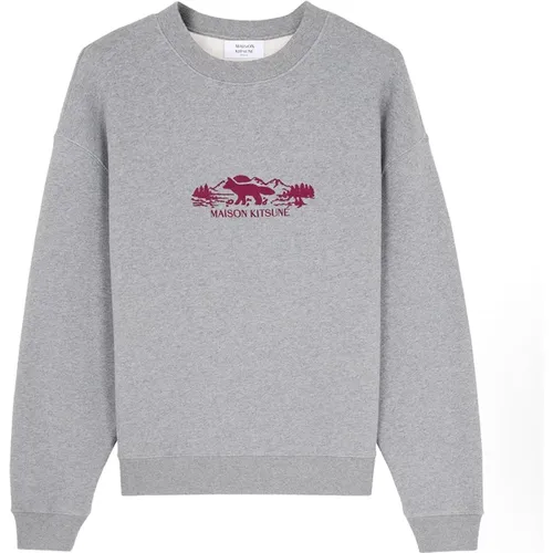 Bestickter Baumwoll-Sweatshirt mit Rundhalsausschnitt , Herren, Größe: XL - Maison Kitsuné - Modalova