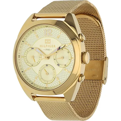 Gold Milanese Band Calendar Watch , female, Sizes: ONE SIZE - Tommy Hilfiger - Modalova