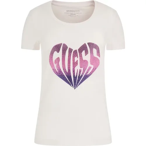 Heart Print Womens T-shirt , female, Sizes: XS, 2XL, M, XL, L - Guess - Modalova