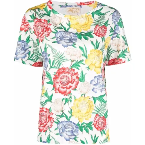 Floral Print Cotton T-shirt , female, Sizes: XS, S - Salvatore Ferragamo - Modalova