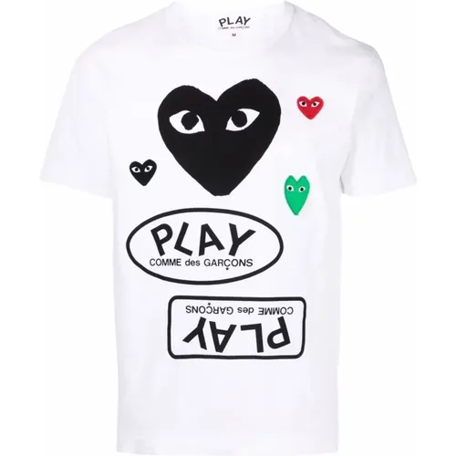 Herz Logo Print Weißes T-Shirt , Herren, Größe: S - Comme des Garçons Play - Modalova