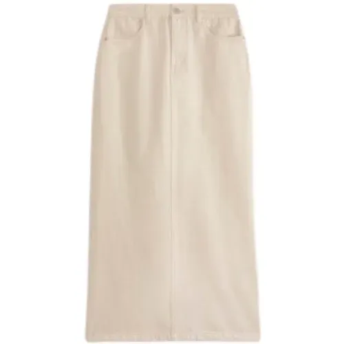 Ecru Denim Maxi Skirt with Pockets , female, Sizes: S, M, L, XS - Suncoo - Modalova