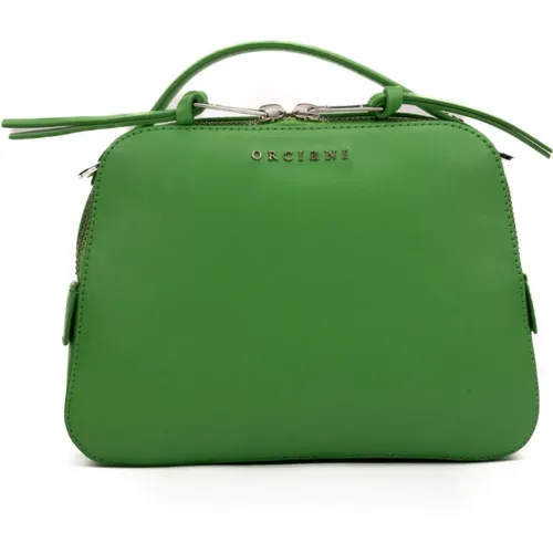 Grüne Lederhandtasche mit Reißverschluss - Orciani - Modalova