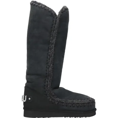 Schwarze Winterstiefel mit Rhinestones-Logo , Damen, Größe: 38 EU - Mou - Modalova