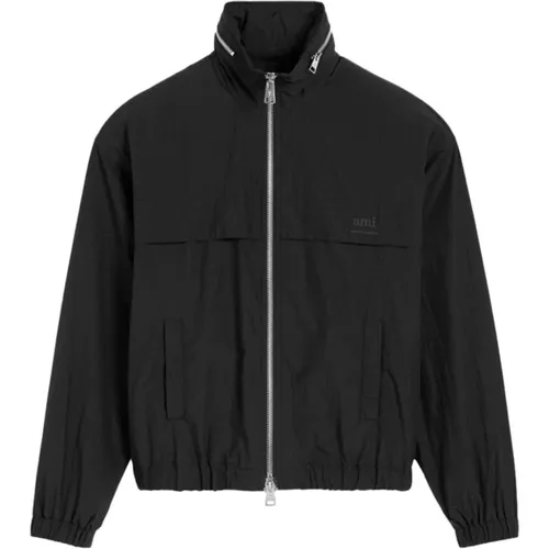 Windproof Zip-Up Jacket with Printed Logo , male, Sizes: S, L, XL, M - Ami Paris - Modalova