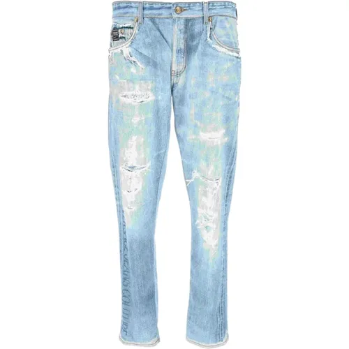 Men`s 3D Print Contrast Logo Denim Jeans - 33 , male, Sizes: W36 - Versace Jeans Couture - Modalova