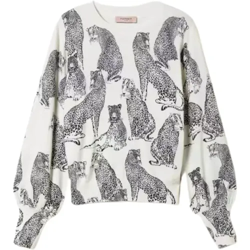 Jaguar Print Sweater Weiß , Damen, Größe: XS - Twinset - Modalova