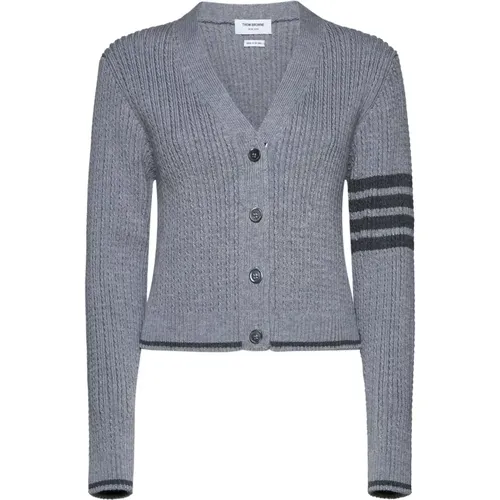 Cropped V-Neck Sweater with Stripes , female, Sizes: S, XS, M, 2XS - Thom Browne - Modalova