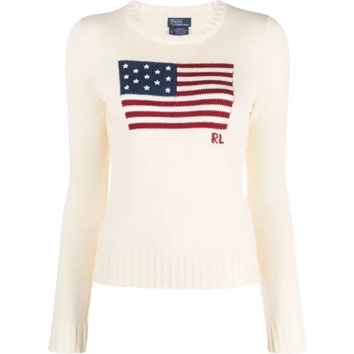 Round-neck Knitwear with American Flag Detail , female, Sizes: XL, L - Polo Ralph Lauren - Modalova