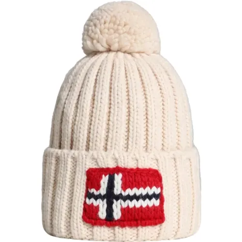 Ribbed beanie with pom pom and Norwegian flag , male, Sizes: ONE SIZE - Napapijri - Modalova