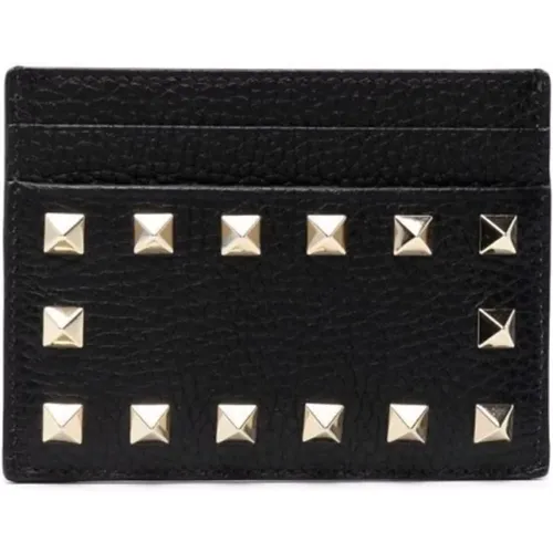 Hammered Leather Wallet with Signature Studs , female, Sizes: ONE SIZE - Valentino Garavani - Modalova