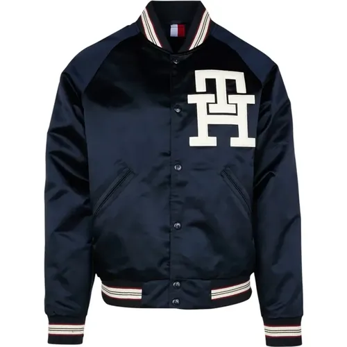 Kontrastgestreifte Ripp-Baseballjacke , Herren, Größe: M - Tommy Hilfiger - Modalova