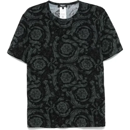 Barocco Print Crewneck Unterwäsche Schwarz , Herren, Größe: L - Versace - Modalova