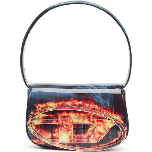 Iconic shoulder bag with fire print , female, Sizes: ONE SIZE - Diesel - Modalova