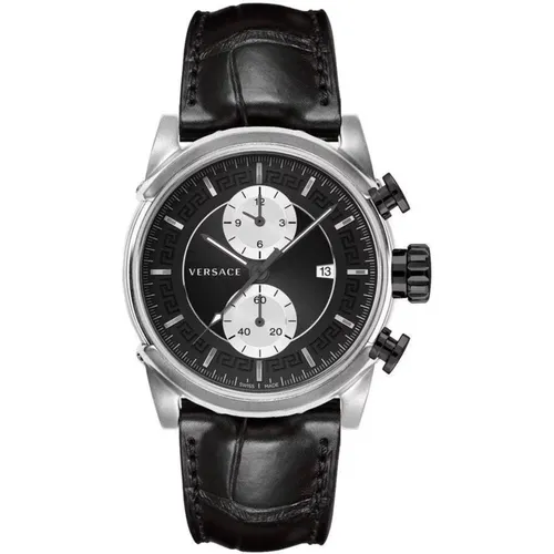 Chrono Urban Leder Silber Stahl Uhr , Herren, Größe: ONE Size - Versace - Modalova