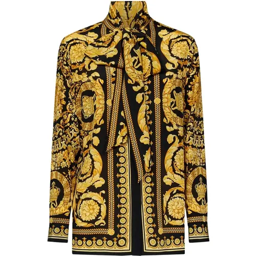 Schwarze Barocco Print Seidenbluse - Versace - Modalova