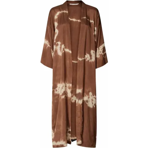 Tie-Dye Print Kimono Leela Cacao , Damen, Größe: S/M - Rabens Saloner - Modalova