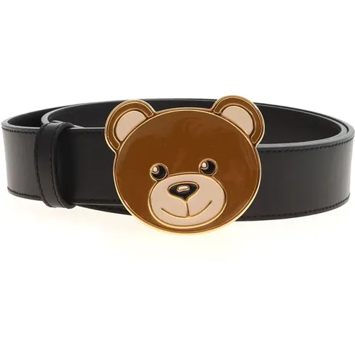Stylish Leather Belt with Teddy Bear Buckle , female, Sizes: XL - Moschino - Modalova