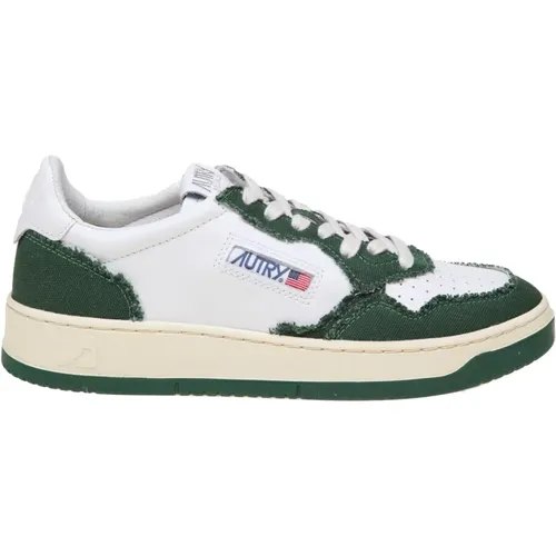 Sneakers in white and green leather and canvas , male, Sizes: 6 UK, 7 UK, 8 UK, 10 UK - Autry - Modalova