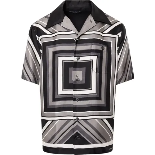 Geometric Print Silk Shirt , male, Sizes: L, M - Dolce & Gabbana - Modalova