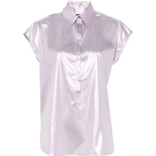 Lilac Sleeveless Shirt with Metallic Thread , female, Sizes: XS, S - pinko - Modalova