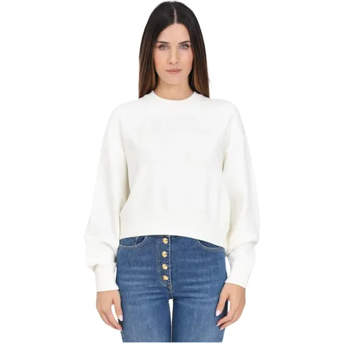 Cropped Crewneck Sweater Ivory , Damen, Größe: S - Elisabetta Franchi - Modalova