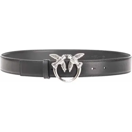 Love Birds Diamond Cut Leather Belt , female, Sizes: S, XS, L, M - pinko - Modalova