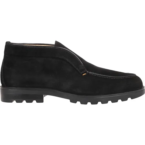 Stilvolle Slip-On Loafers,Schwarze Wildleder Leder Herrenstiefel,Schwarzer Rock Loafer - Santoni - Modalova