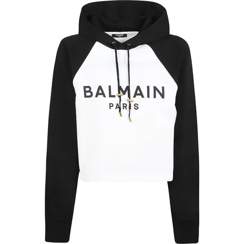 Stylish Raglan Cropped Hoodie , female, Sizes: XS - Balmain - Modalova