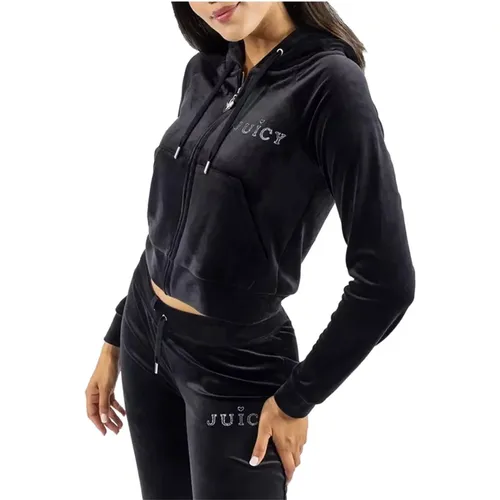 Schwarzer Samt Reißverschluss Hoodie Regal Madison , Damen, Größe: S - Juicy Couture - Modalova