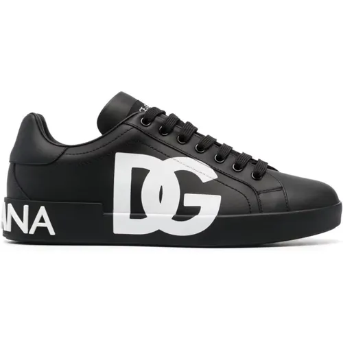 Schwarze Portofino Logo-Print Sneakers , Herren, Größe: 41 EU - Dolce & Gabbana - Modalova