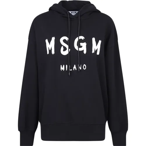 Schwarzer Baumwoll-Kapuzenpullover für Frauen - MSGM - Modalova