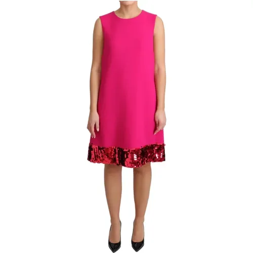 Fuchsia Wool Sequin Shift Sleeveless Dress , female, Sizes: S, M, XS, L - Dolce & Gabbana - Modalova