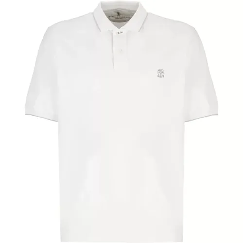 Weißes Baumwoll-Poloshirt mit Logo , Herren, Größe: M - BRUNELLO CUCINELLI - Modalova