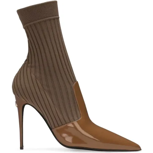 Knit and Leather Boots , female, Sizes: 4 1/2 UK - Dolce & Gabbana - Modalova