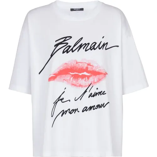 Kurzärmeliges T-Shirt mit Kiss-Print , Damen, Größe: L - Balmain - Modalova