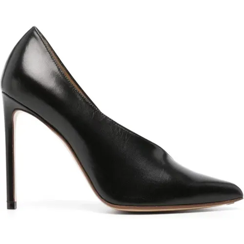 Schwarze Leder Asymmetrische Pumps , Damen, Größe: 37 EU - Francesco Russo - Modalova