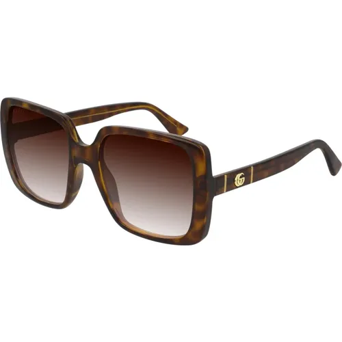 Havana/Braun Shaded Sonnenbrille , Damen, Größe: 56 MM - Gucci - Modalova