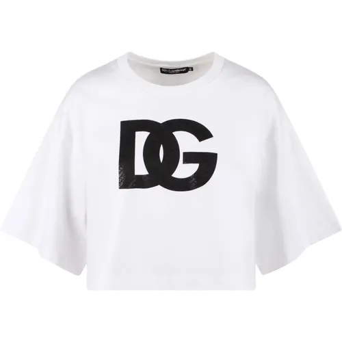 Logo-print T-shirt , female, Sizes: XS, S - Dolce & Gabbana - Modalova