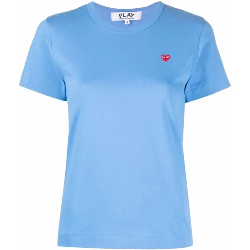 Blaues Baumwoll Damen Herz T-Shirt , Damen, Größe: L - Comme des Garçons Play - Modalova