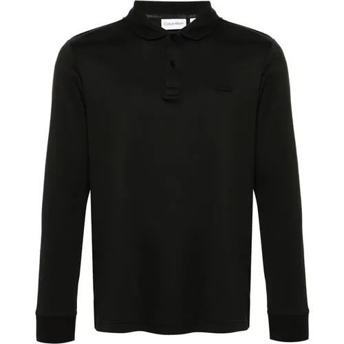 Schwarzes Slim LS Polo aus Baumwolle , Herren, Größe: L - Calvin Klein - Modalova
