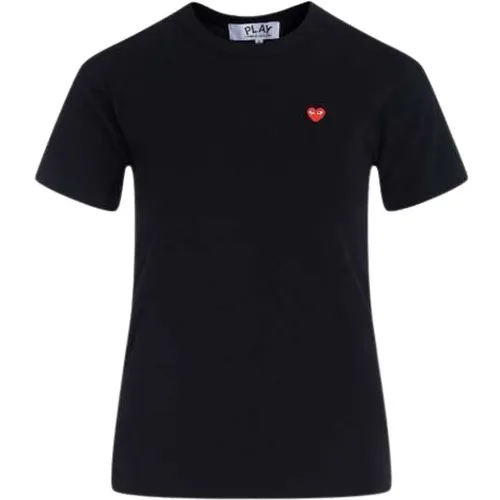 Schwarzes T-Shirt mit rotem Herz , Damen, Größe: M - Comme des Garçons Play - Modalova