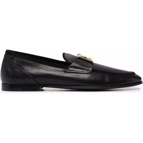 Calf Leather Interlocking DG Plaque Loafers for Men , male, Sizes: 6 UK - Dolce & Gabbana - Modalova