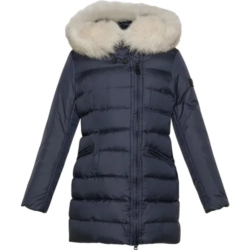 Elegant Fox Fur Collar Puffer Jacket , unisex, Sizes: 16 Y, 14 Y - Peuterey - Modalova