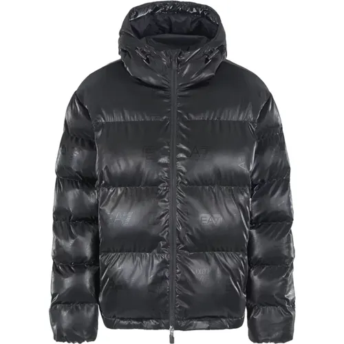 Schwarze Bomberjacke mit Logo-Schriftzug , Herren, Größe: L - Emporio Armani EA7 - Modalova