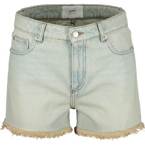 Denim Shorts Kontrastnähte Fransig , Damen, Größe: W28 - Ami Paris - Modalova