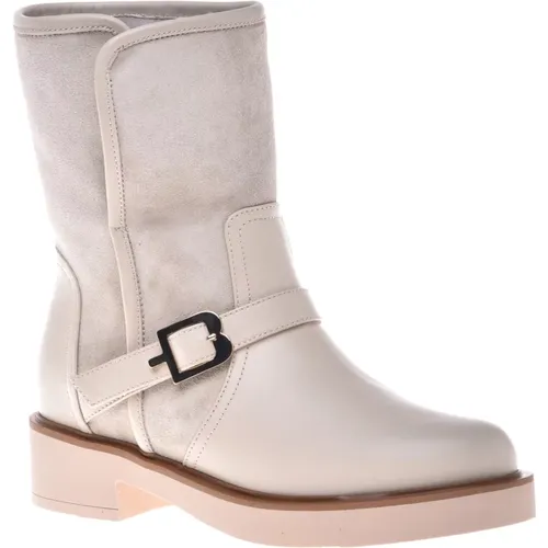 Combat boots in vanilla leather and suede , Damen, Größe: 41 EU - Baldinini - Modalova